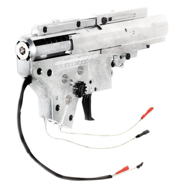 APS Quick Change Spring System Ambidextrous Silver Edge Extreme 8mm German Bearing V2 Version 2 Gearbox For M4 M16 Series AEG EBB Rifles Airsoft Rear Wired