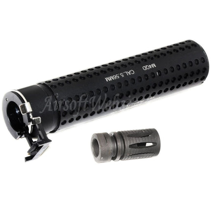 5KU 172mm KAC Style QD Barrel Extension Suppressor Silencer with Flash Hider For -14mm CCW Counter-Clockwise Thread Barrel Rifles Airsoft Black