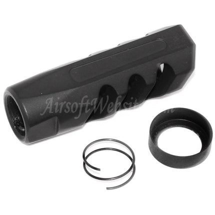 Cache-flamme à frein de bouche coudé pour armes à feu F1 sous licence APS EMG, pour fusils à canon fileté 14 mm CCW et antihoraire Airsoft