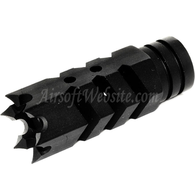 Airsoft Website 64 mm Spiked Breacher Flash Hider für -14 mm CCW-Gewehre mit gegen den Uhrzeigersinn gedrehtem Lauf