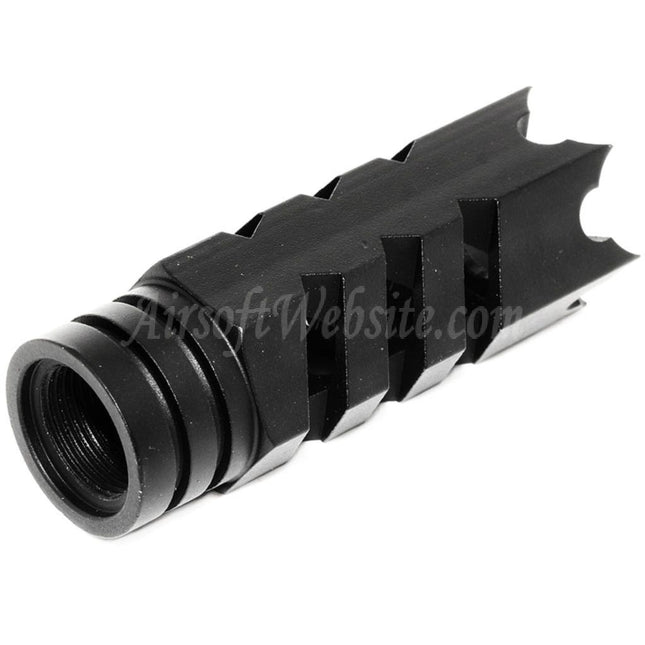 Airsoft Website 64 mm Spiked Breacher Flash Hider für -14 mm CCW-Gewehre mit gegen den Uhrzeigersinn gedrehtem Lauf