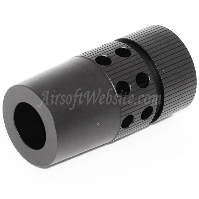 Airsoft Website Großer CQB-Metall-Mündungsfeuerdämpfer für -14 mm CCW-Gewehre mit gegen den Uhrzeigersinn gedrehtem Lauf, Schwarz