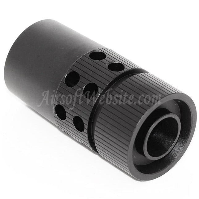 Airsoft Website Großer CQB-Metall-Mündungsfeuerdämpfer für -14 mm CCW-Gewehre mit gegen den Uhrzeigersinn gedrehtem Lauf, Schwarz