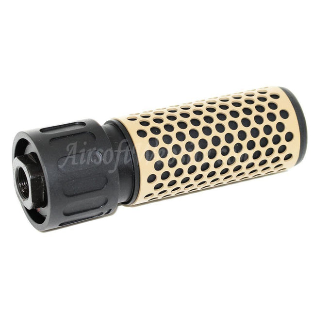 Airsoft Website 125mm 5" Inches 5.56 Style QDC Suppressor Silencer with Flash Hider For -14mm CCW Counter-Clockwise Thread Barrel Rifles Airsoft Black/Tan