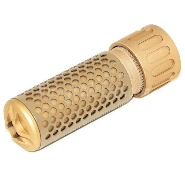 Airsoft Website 125mm 5" Inches 5.56 Style QDC Suppressor Silencer with Flash Hider For -14mm CCW Counter-Clockwise Thread Barrel Rifles Airsoft Tan