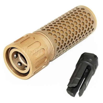 Airsoft Website 125mm 5" Inches 5.56 Style QDC Suppressor Silencer with Flash Hider For -14mm CCW Counter-Clockwise Thread Barrel Rifles Airsoft Tan
