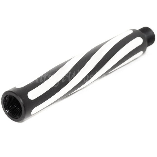 Airsoft Website 4.5" Aluminium 2-Tone Spiral Fluted Outer Barrel Extension Tube -14mm CCW Counter-Clockwise Thread AEG GBB Black/Silver