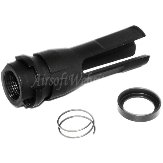 APS 70 mm 3-Zinken-Mündungsbremse Flash Hider für -14 mm CCW-Gewehre mit gegen den Uhrzeigersinn gerichtetem Gewindelauf, Airsoft, Schwarz
