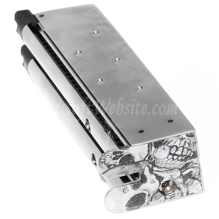 Armorer Works AW 32rd Double Barrel Gas Magazine for AW MX Series / WE Double Barrel 1911 Series GBB Pistols Airsoft Silver (Skull Cam Baseplate)