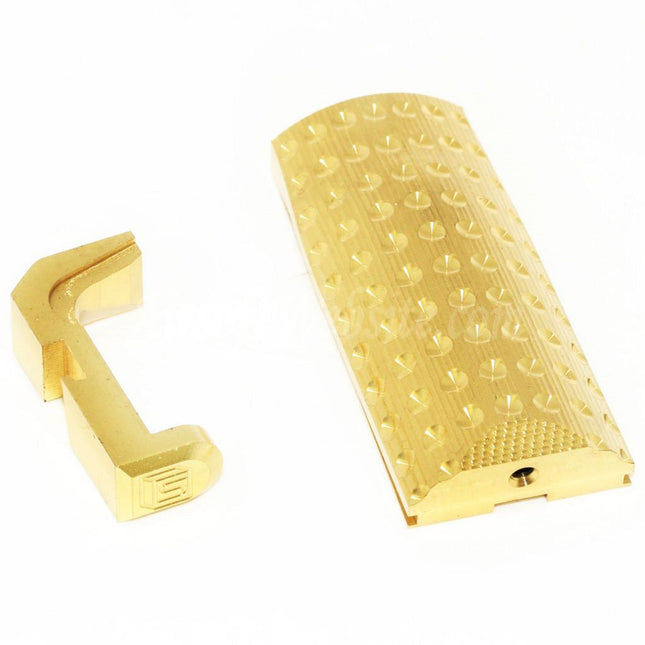 EMG Licensed SAI™ Heavy Weight Backstrap and Magazine Release for SAI BLU COMPACT GBB Pistols Airsoft Bronze Gold