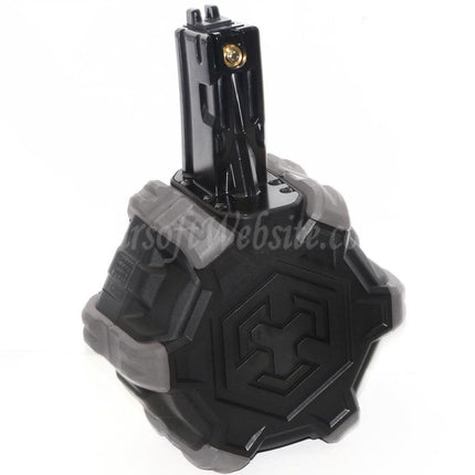 Chargeur à tambour adaptatif à gaz Armorer Works AW Custom 350 cartouches pour fusils GBB WE (WE-TECH) AP APACHE MP5 Series Airsoft