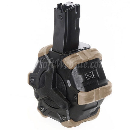 Chargeur à tambour adaptatif à gaz Armorer Works AW Custom 350 cartouches pour fusils GBB WE (WE-TECH) AP APACHE MP5 Series Airsoft