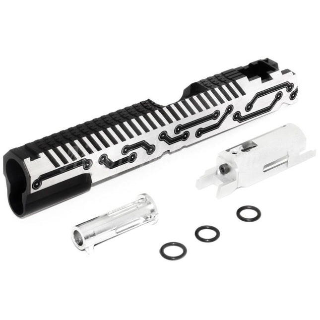 5KU CNC Aluminium Infinity Future Schlitten-Set passend für Tokyo Marui Hi-Capa 5.1 Serie GBB Pistolen Airsoft Schwarz/Silber