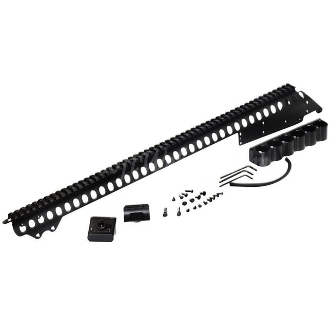 Rail supérieur en aluminium CYMA 537 mm avec porte-cartouches 6 cartouches pour fusil de chasse CYMA Tokyo Marui série M870 Airsoft, noir
