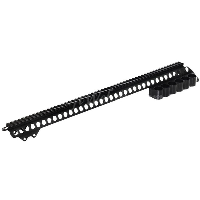 Rail supérieur en aluminium CYMA 537 mm avec porte-cartouches 6 cartouches pour fusil de chasse CYMA Tokyo Marui série M870 Airsoft, noir