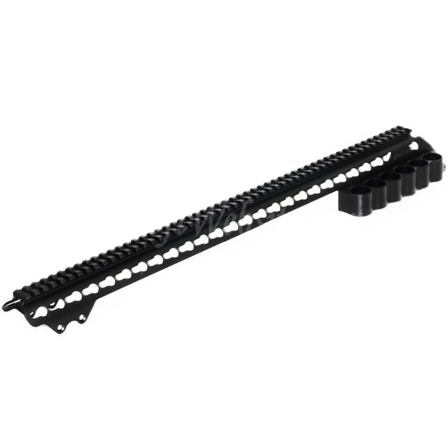 Rail supérieur KeyMod en aluminium CYMA 537 mm avec porte-cartouches 6 cartouches pour fusil de chasse CYMA Tokyo Marui série M870, noir