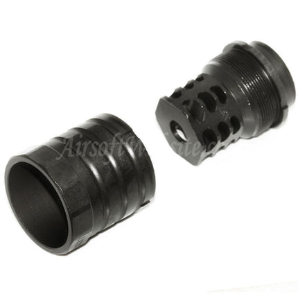 Cache-flamme 5KU 50 mm 360 x 37 avec frein de bouche et bouclier anti-explosion pour fusils à canon fileté +24 mm CW (filetage horaire) Airsoft, noir