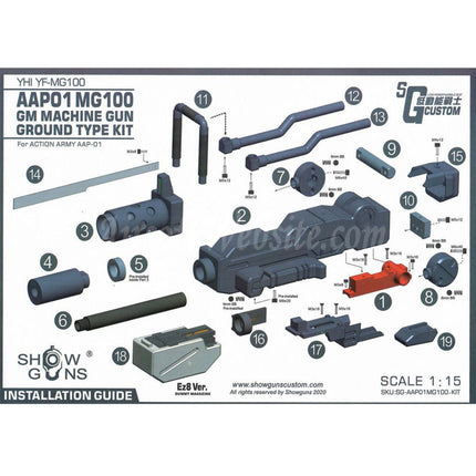 Show Guns Tactical SG RX-79 Gundam Ground Type MG100 Machine Gun Kit with Fire Pig Light Tracer for Action Army AAP-01 Series GBB Pistols Airsoft