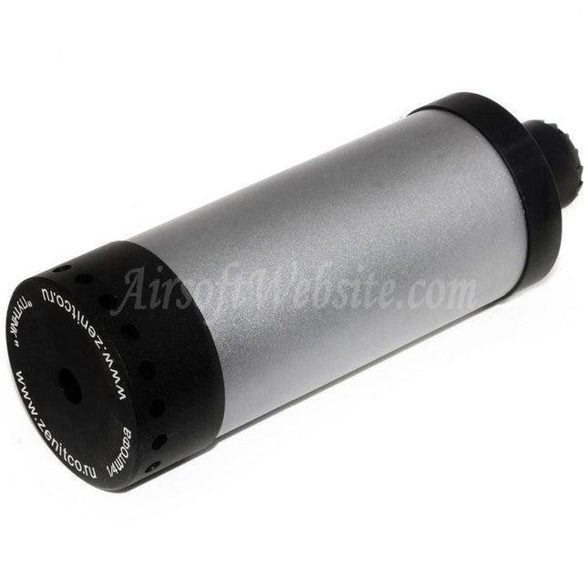 Silencieux factice DTK Putnik 5KU 175 mm avec adaptateur de filetage +24 mm (sens horaire) / -14 mm (sens antihoraire) noir/gris