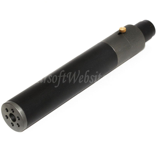 Silencieux double cloche 200 mm/230 mm x 35 mm MPX-M-QD avec cache-flamme pour fusils à canon fileté antihoraire -14 mm CCW, noir/gris