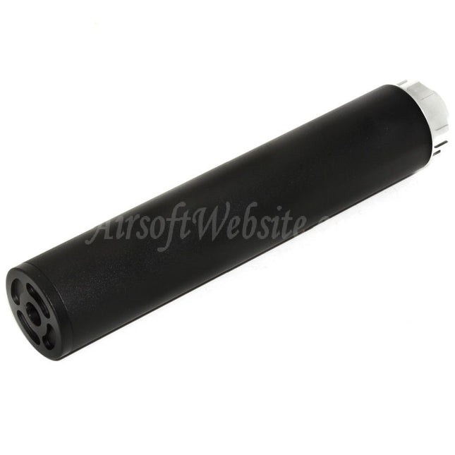 Silencieux double cloche 198 mm/204 mm x 43 mm pour fusils à filetage antihoraire -14 mm CCW Airsoft noir/argent