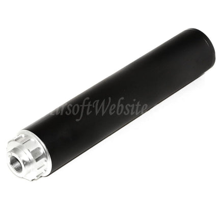 Silencieux double cloche 198 mm/204 mm x 43 mm pour fusils à filetage antihoraire -14 mm CCW Airsoft noir/argent