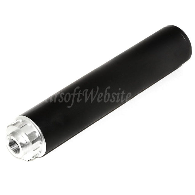 Silencieux double cloche 198 mm/204 mm x 43 mm pour fusils à filetage antihoraire -14 mm CCW Airsoft noir/argent