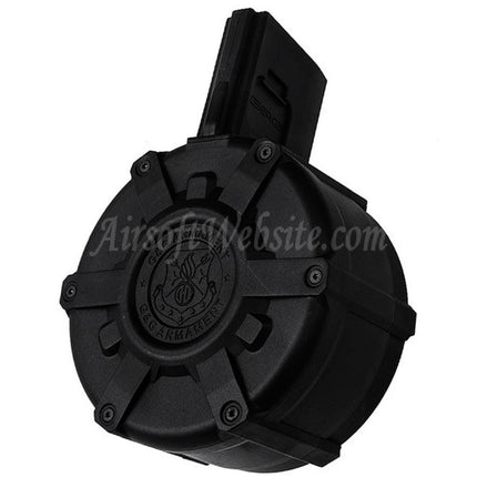 Chargeur tambour polymère G&amp;G 2 300 cartouches pour fusils AEG G&amp;G M4 et M16, noir