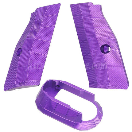 5KU CNC Aluminum LOK Style Anti Slip Short Grip Cover Panel and Magwell For KJ Works ASG CZ Shadow2 Series GBB Pistols Airsoft