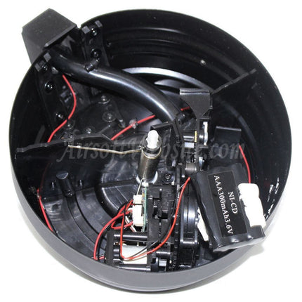 Chargeur à tambour électrique CYMA 2 500 cartouches en tôle d'acier avec câble et contrôle sonore, avec prise EU 220 V et chargeur pour fusils AEG de la série AK, noir